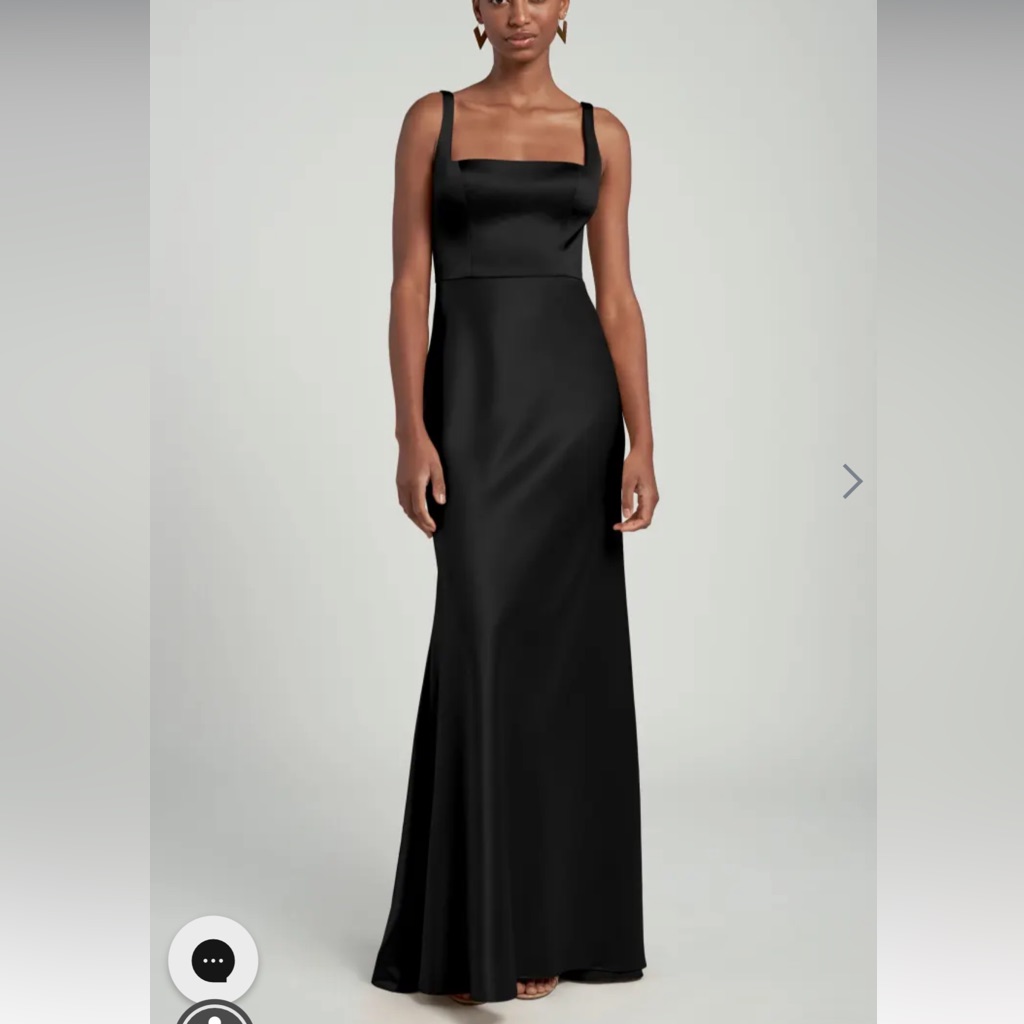 Jenny Yoo Ariana Black Square-Neck Satin Evening Gown